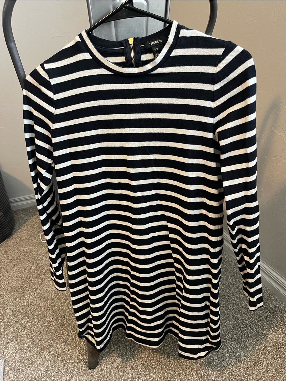 Forever 21 Black & White Striped Long-Sleeve Dress